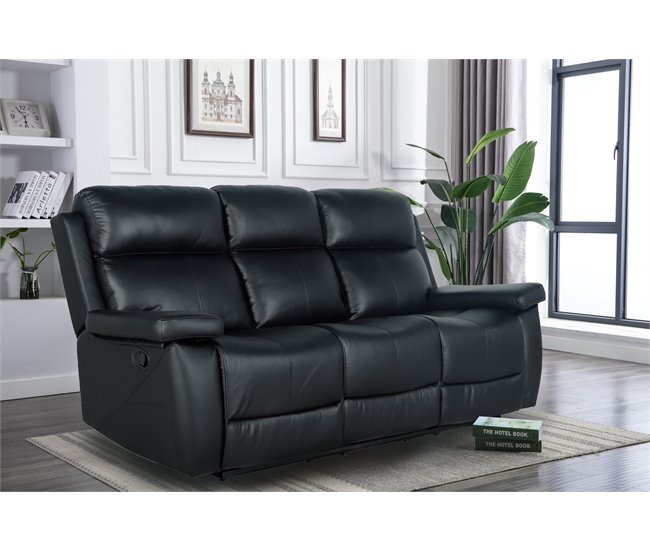 Sofá relax manual THEA piel negro Negro