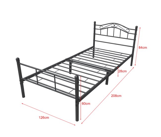Cama individual (Florenz)  con cabecero curvado y somier metal 126x208 Blanco