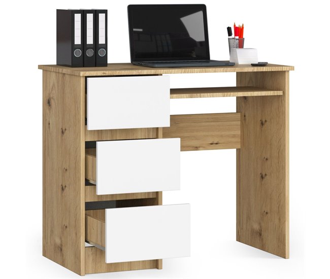 Escritorio A-6 AKORD 3 cajones 1 estante color Roble Craft 90x50 Blanco/ Beige