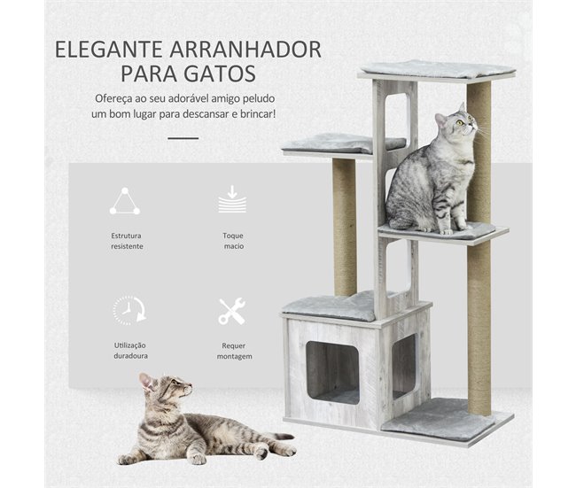 Árbol para Gatos Aglomerado de Madera, Felpa y Yute PawHut Gris