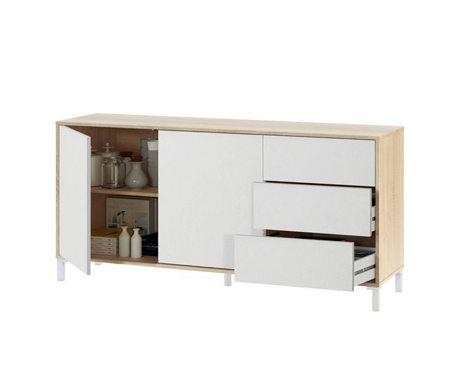 Aparador 2 Puertas y 3 Cajones Brooklyn. Muebles Salon o Comedor Blanco/ Madera