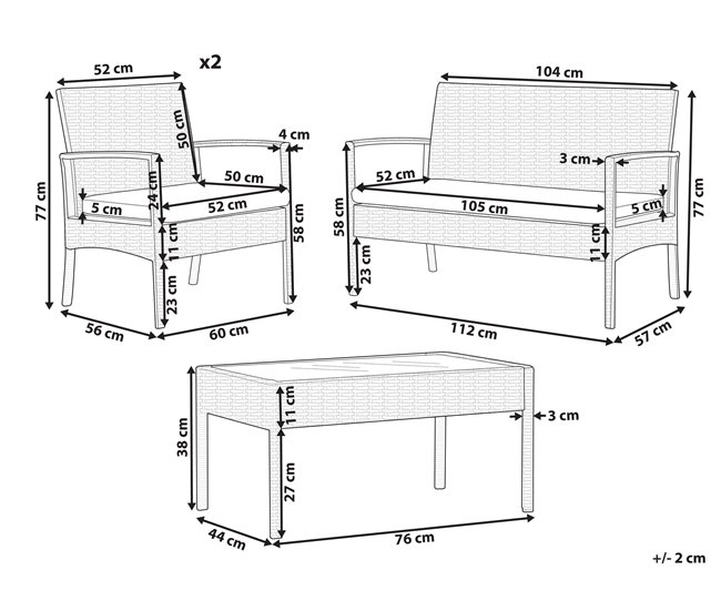 Beliani Conjunto de jardín Ratán sintético MARSALA Natural