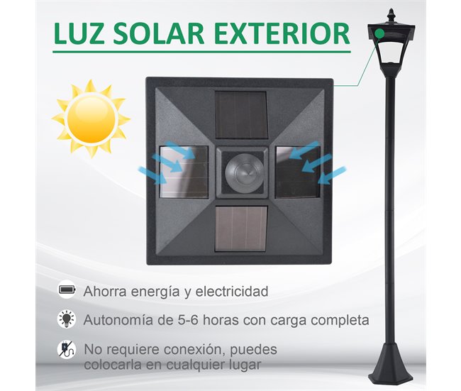 Farol Solar de Jardín Plásico Outsunny Negro