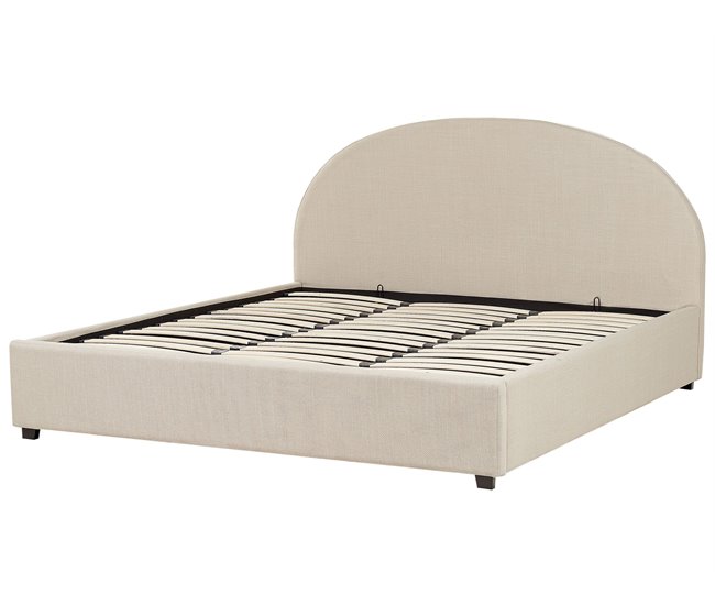 Beliani Cama con almacenaje Poliéster VAUCLUSE 194x214 Beige