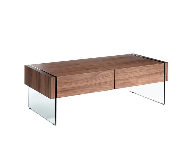 Mesa centro rectangular nogal y cristal templado Transparente