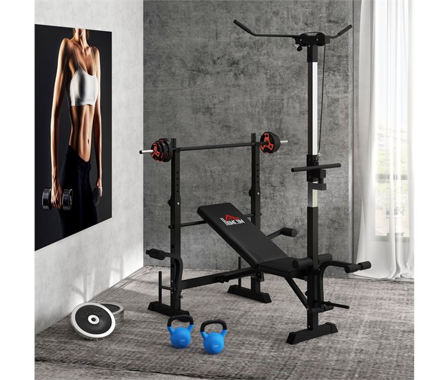 Banco de Musculación Acero, PU HOMCOM, deportes y ocio - pesas Multicolor