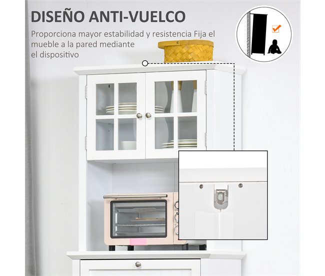 Alacena de Cocina MDF, Vidrio Templado HOMCOM, hogar - cocina 68 Blanco