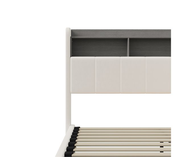 Cama, LED, USB, cama hidráulica, estructura de cama juvenil Beige