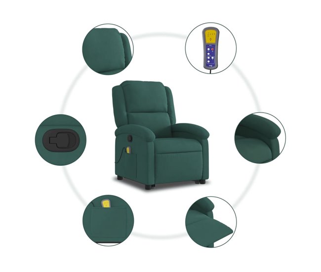 Sillón Reclinable De Masaje Elevable Verde Oscuro