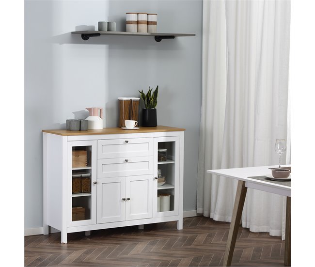 Aparador de Cocina MDF, Vidrio Templado HOMCOM 120 Blanco