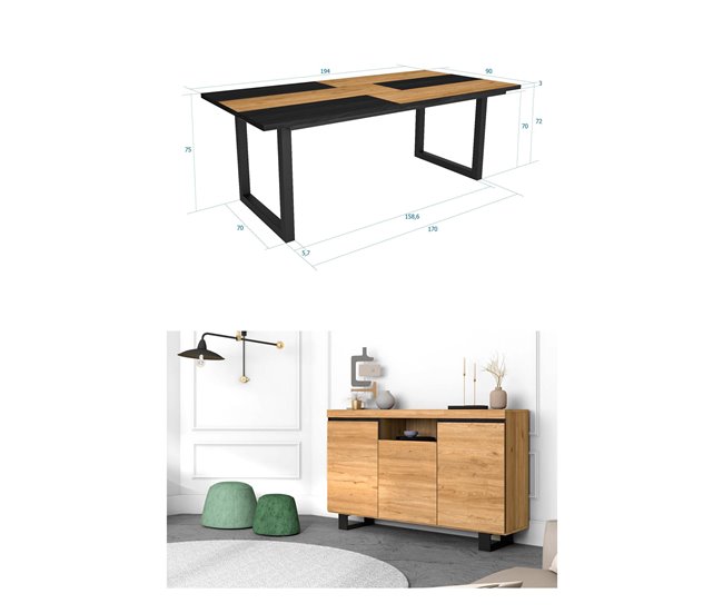 Conjunto Muebles de Salón, Mesa, Aparador Roble