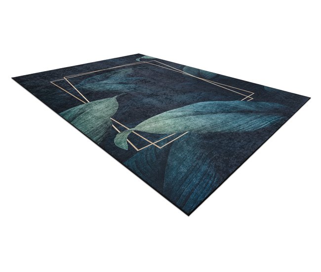Alfombra lavable ANDRE 1170 Hojas Geométrico 80x150 Azul Marino