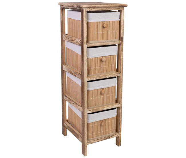 Conforama Cajonera de madera con 4 cajones de bambu forrados 26x32x81