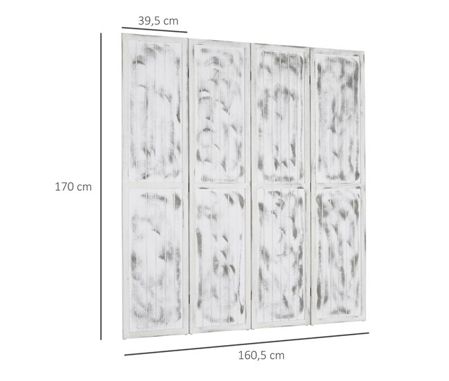 Biombo Separador Madera de Paulownia, MDF HOMCOM Blanco