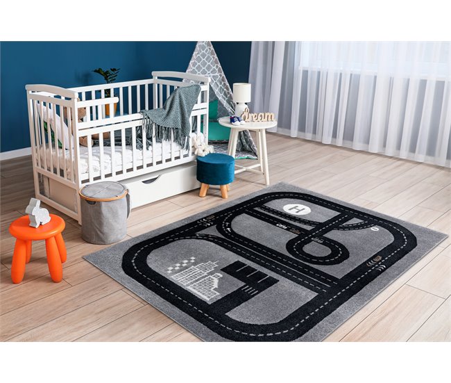 Alfombra FUN Track para niños calle pueblo 160x220 Gris