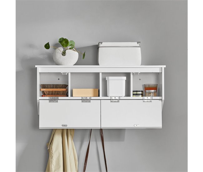 Perchero de pared con 2 Puertas y 5 Ganchos FHK24-W SoBuy Blanco