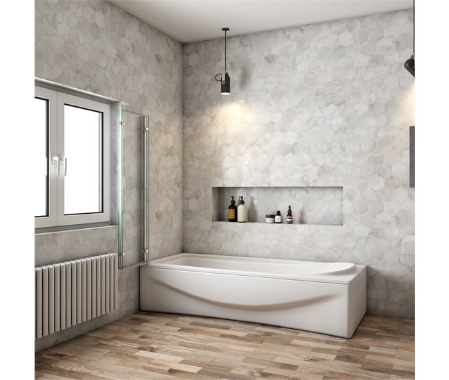 Mampara de Bañera Plegable,3 Hojas,Vidrio Templado 6mm Antical, Alture 140cm,Ancho 2cm Ajustable 