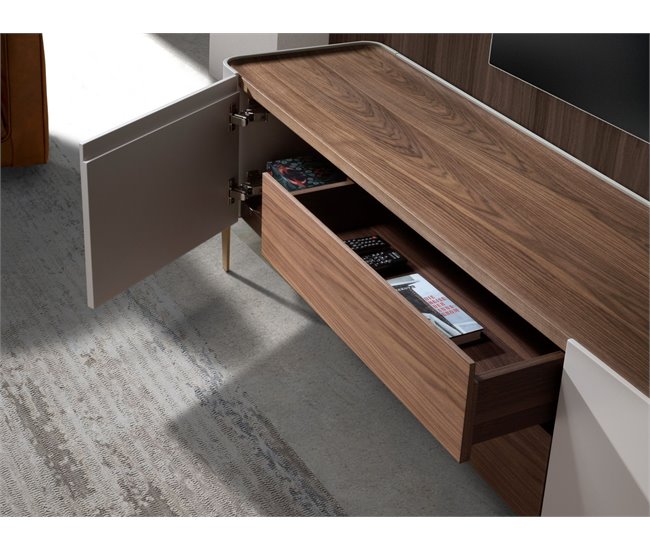 ANGEL CERDA Mueble TV, acero pulido Nogal