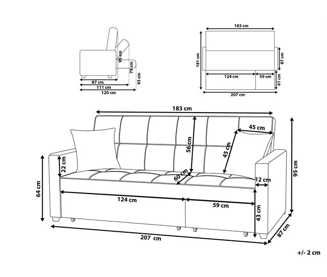 Beliani Sofá de 3 plazas Poliéster GLOMMA Gris Claro