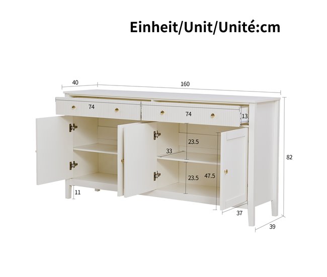 Aparador con 4 puertas y 2 cajónes Blanco