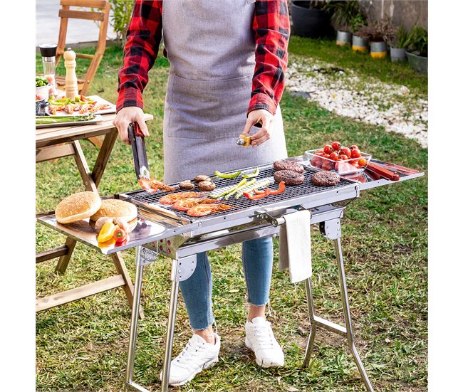 Barbacoa Plegable de Acero Inoxidable para Carbón Gris
