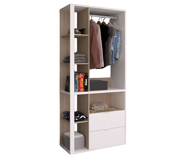 Armario Vestidor Boreal con Cajones y Estantes Blanco/ Madera