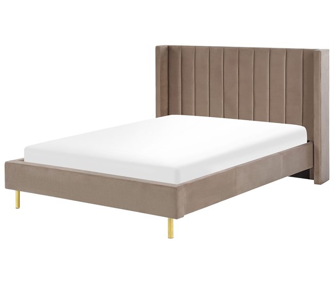Beliani Cama con somier Terciopelo VILLETTE 165x222 Azul Marino