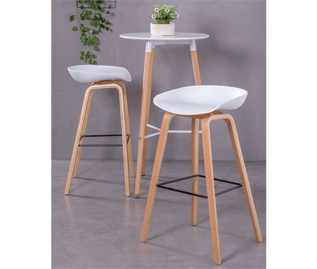 Taburete nórdico con patas de madera de haya  - Daxer Blanco