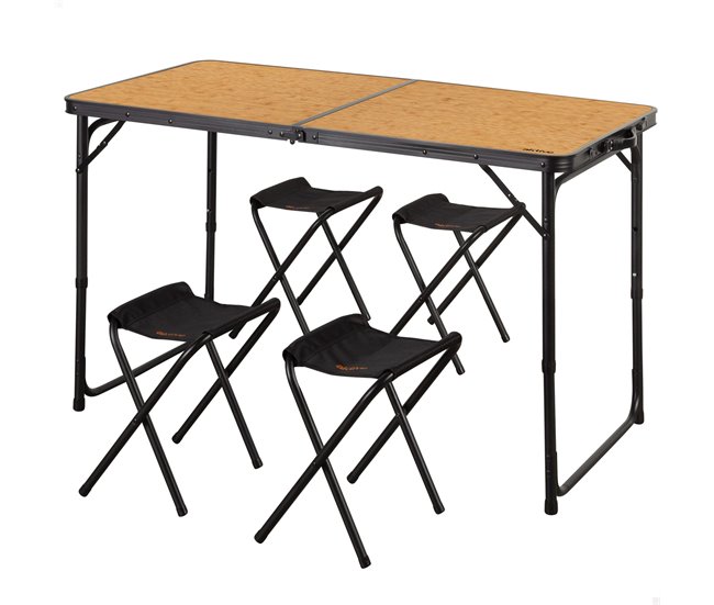 Aktive Mesa plegable aluminio bambú con 4 taburetes Negro/ Madera