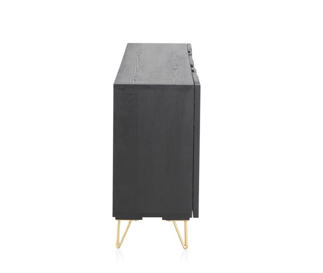 Aparador De Madera De Mango Con 3 Puertas Y Pies De Metal Dorado Negro