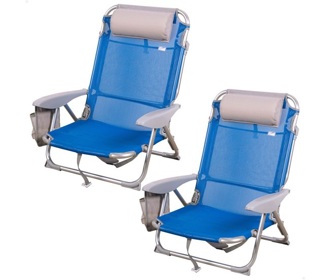 Aktive Pack 2 sillas playa plegables y multiposición asiento bajo Azul