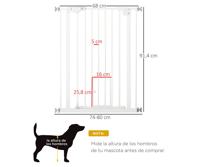 Barrera de Seguridad de Perros Acero y Plástico PawHut Blanco