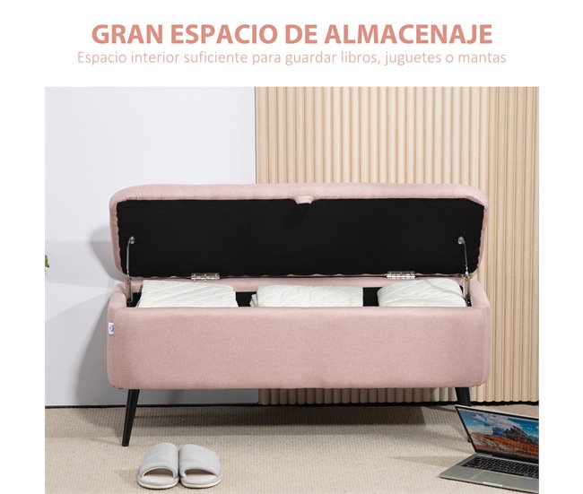Banco de Almacenaje Poliéster, Espuma HOMCOM Rosa