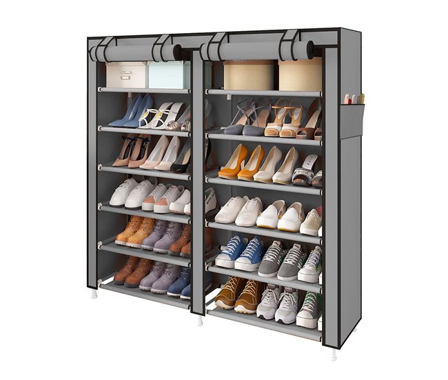 Armario Zapatero Tela con Puertas Cremallera Nyana Home 120 Gris