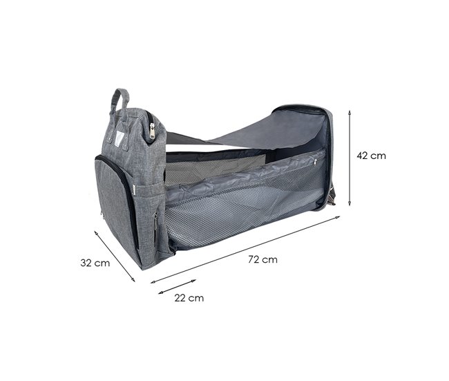 Acomoda Textil – Mochila Cambiador de Pañales para Bebé con Cuna. Gris