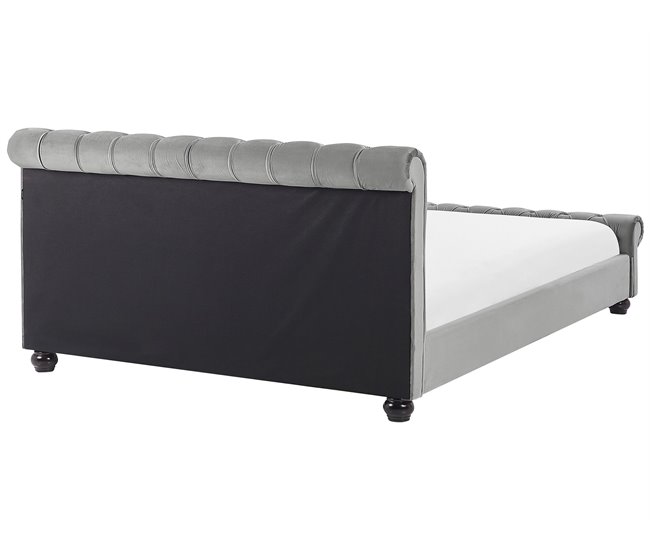 Beliani Cama con somier Terciopelo AVALLON 233x192 Gris Claro