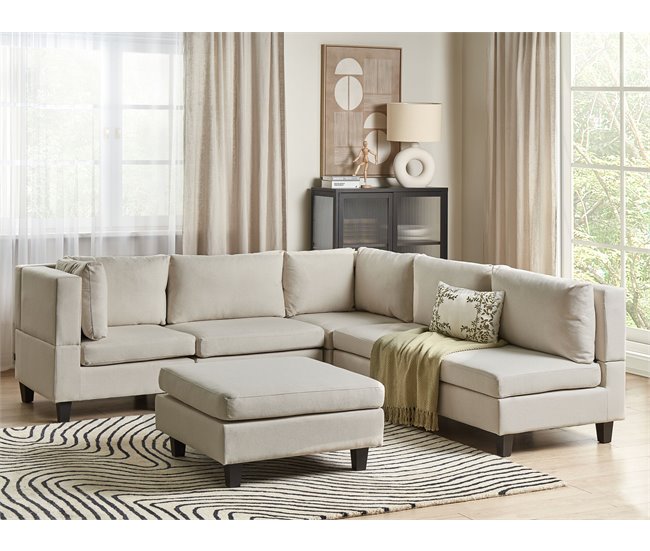 Beliani Sofá esquinero con reposapiés Poliéster UNSTAD Beige