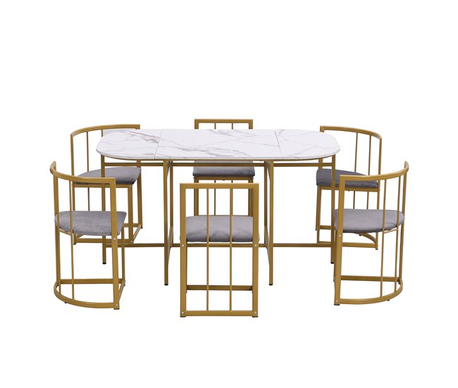 Conjunto de mesas y sillas de comedor 140x80 Blanco/ Gris