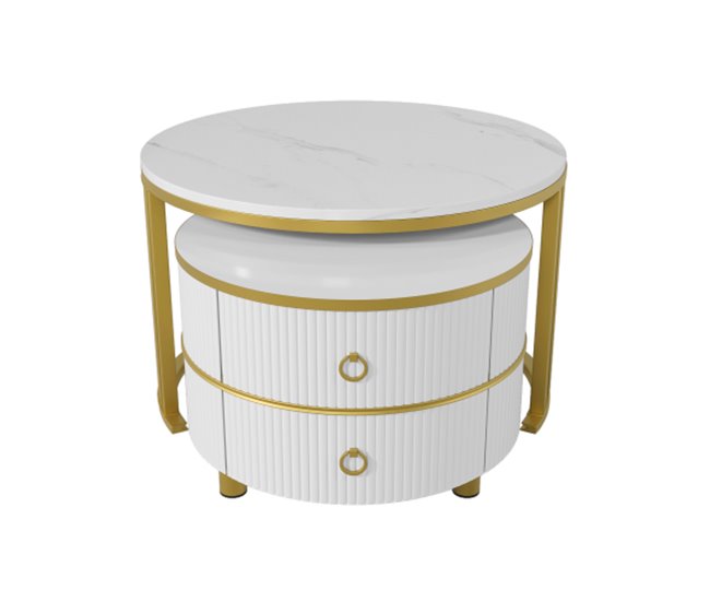 2 en 1, mesa de centro, mesa de salón, 2 cajones 70x70 Blanco