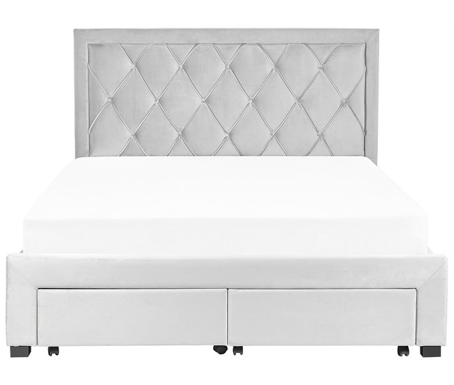 Beliani Cama con almacenaje Terciopelo LIEVIN 165x217 Azul Marino