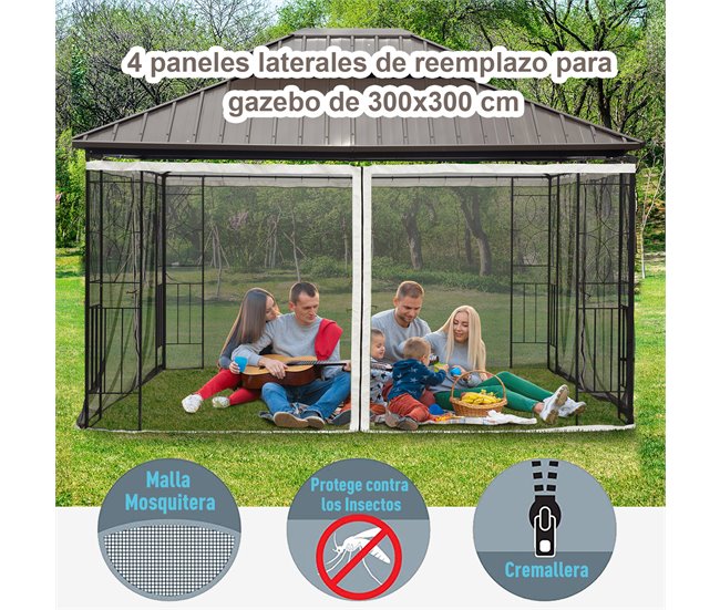 4 Paneles Laterales de Mosquitera para Carpa Poliéster, Nylon 302x0 Negro