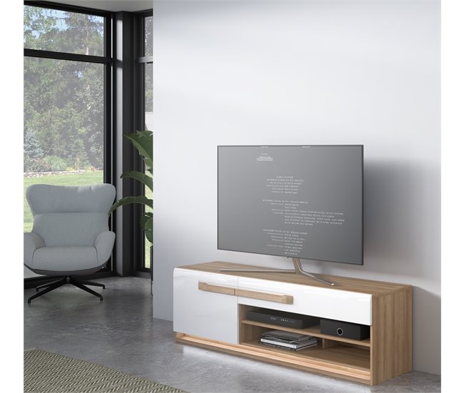 Mueble tv 1 puerta 1 cajón MONTREAL  Blanco Brillo
