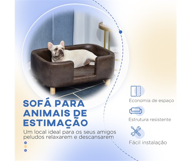 Sofá para Mascotas Abedul, 100% poliéster, Esponja PawHut Marron