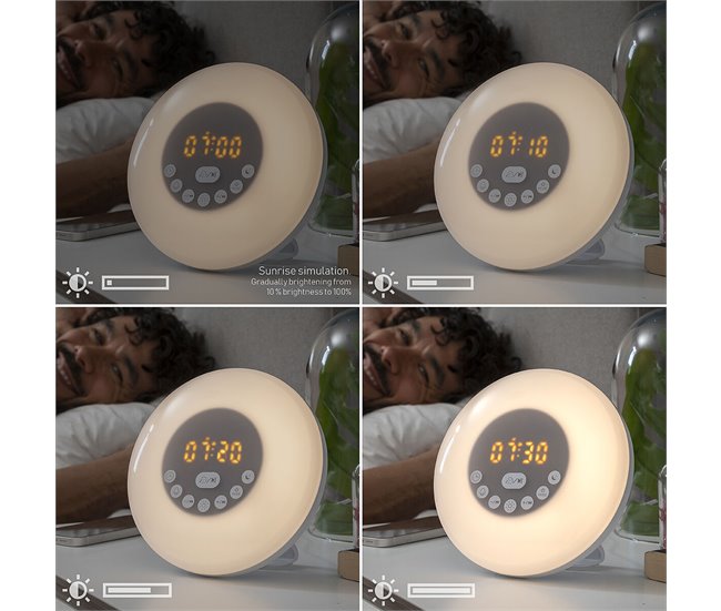 Despertador Amanecer Recargable con Altavoz Blanco