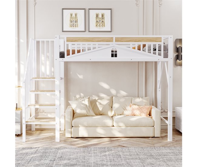 Cama alta para niños 95x255 Blanco