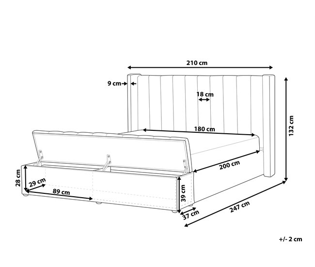 Beliani Cama con banco de almacenaje Terciopelo NOYERS 210x247 Gris