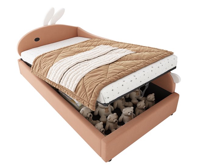 Cama con almacenaje de terciopelo Rosa