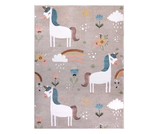 Alfombra FUN Sweety para niños unicornio arcoiris 140x190 Beige