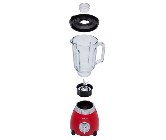 SOGO BATIDORA JARA VIDRIO INOX DISEÑO RETRO ROJO 1,5L Rojo