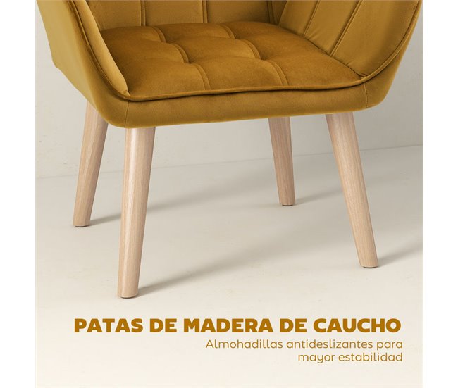 Butaca de Salón Terciopelo, Madera de Caucho HOMCOM Amarillo